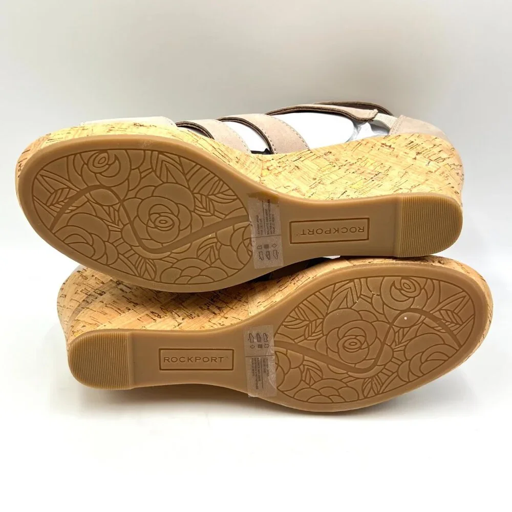 8.5W 8.5 WIDE WIDTH Rockport Briah Gladiator Taupe Brown Wedge Sandals‎ Shoes